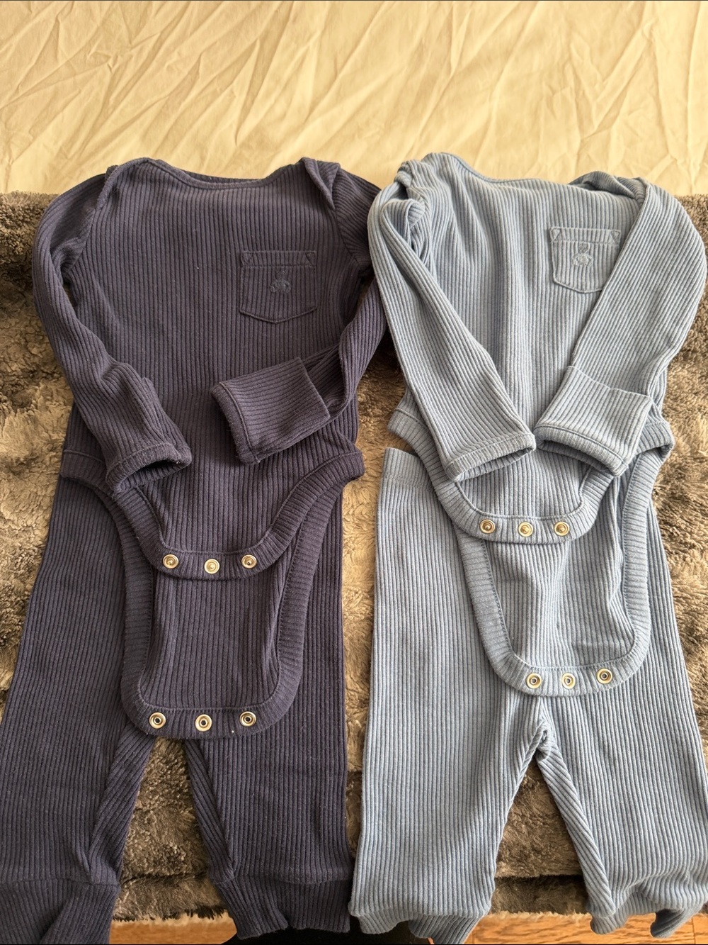 GAP Ribbed Long-Sleeve Two-Piece Set - Navy and Light Blue